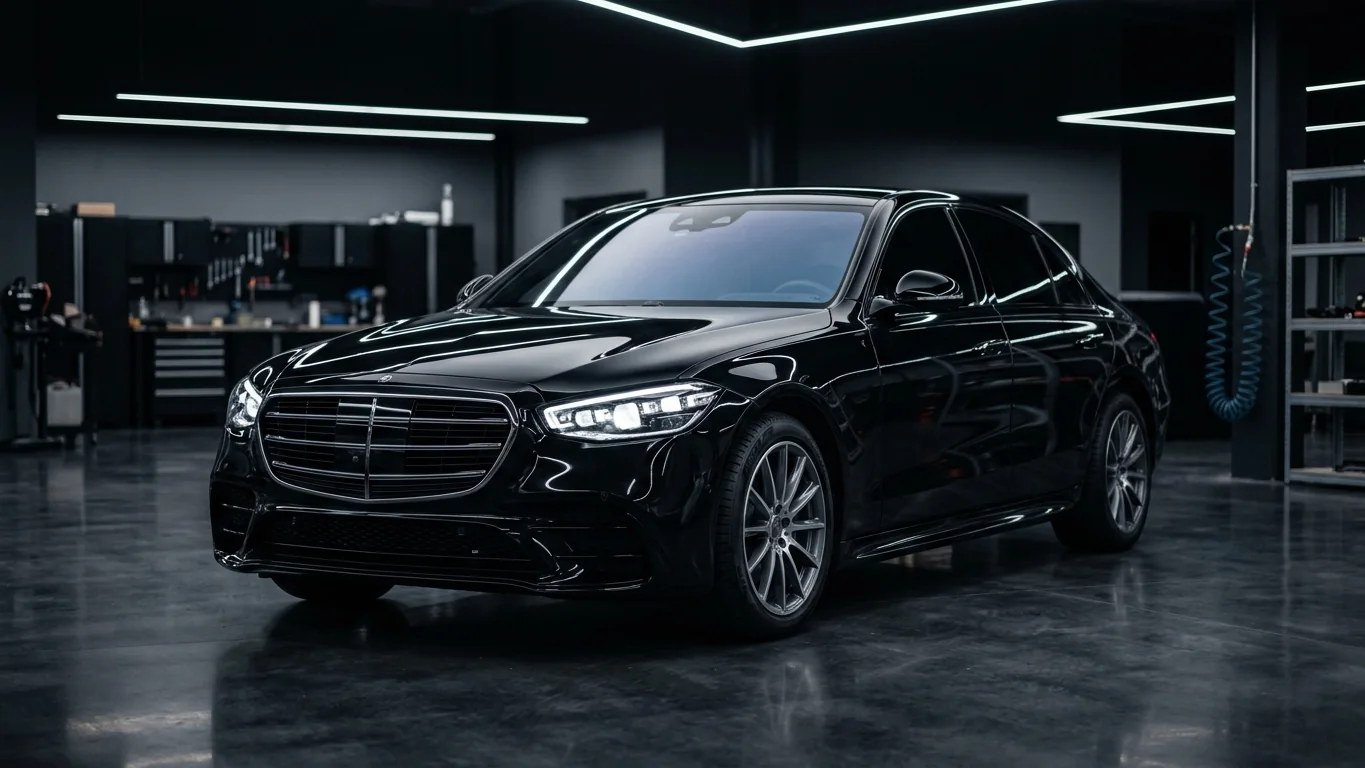 El mismo carro ya reparado: parabrisas, faro y parachoques nuevos